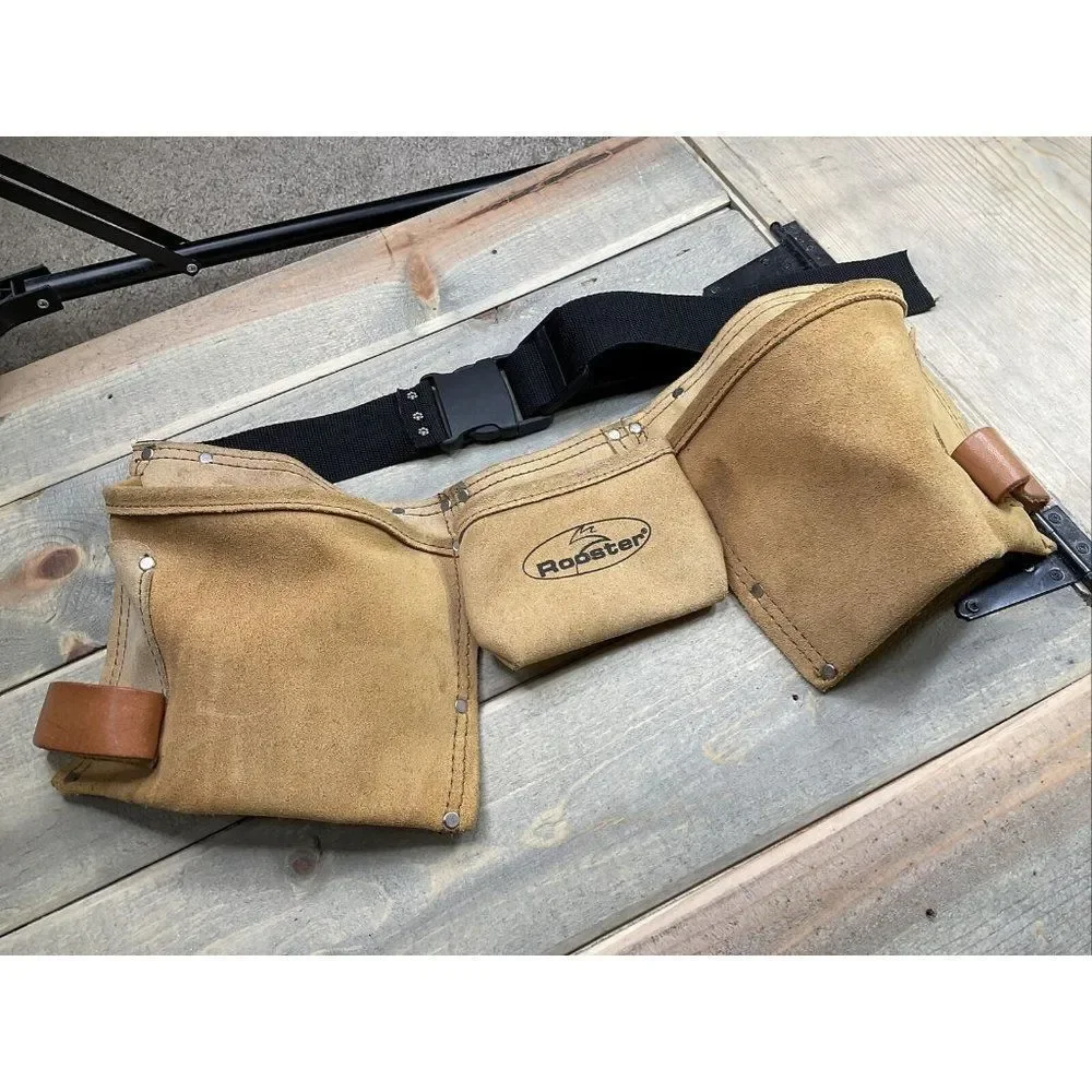 ROOSTER Suede Leather Tool Belt Carpenter Work Belt Beige Adjustable